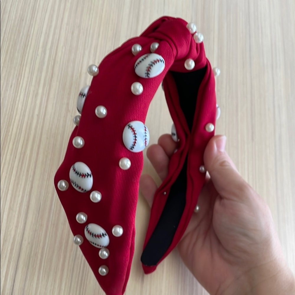 Red‎ and White Baseball and Pearl Theme Headband